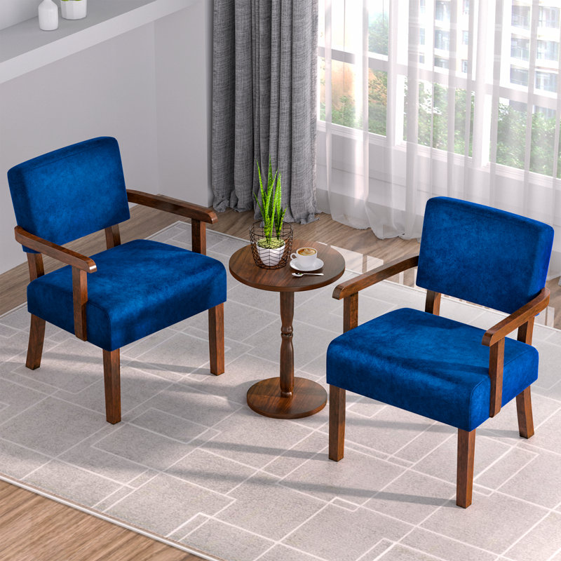 23" Wide Velvet Accent Armchairs With Solid Wood Foot, Blue Velvet