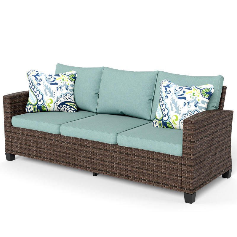 Areion 71.3'' Wide Straight Patio Sofa with Cushions, Aqua