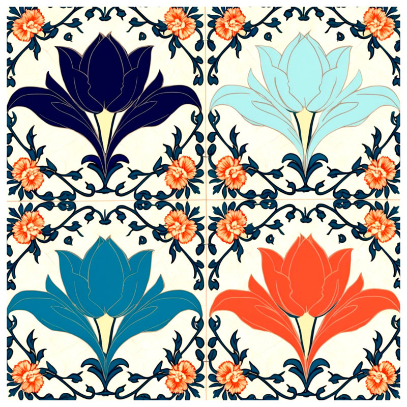 Tapisserie murale motifs floraux, H 68 po x l 80 po avec 4 œillets