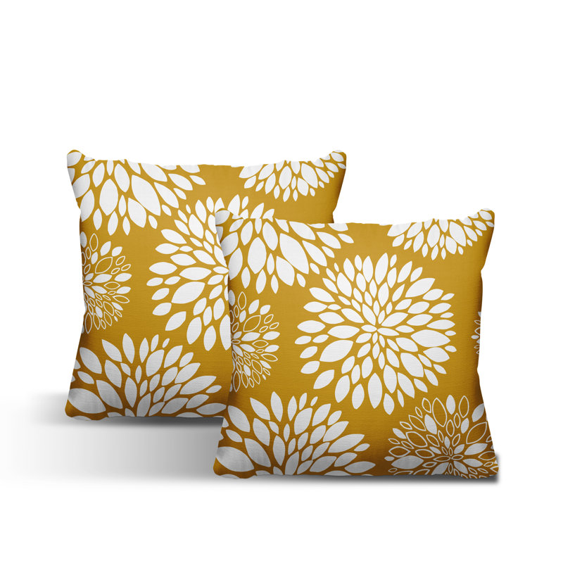 Floral Outdoor Reversible Throw Pillow, 17W" x 17H", Yellow