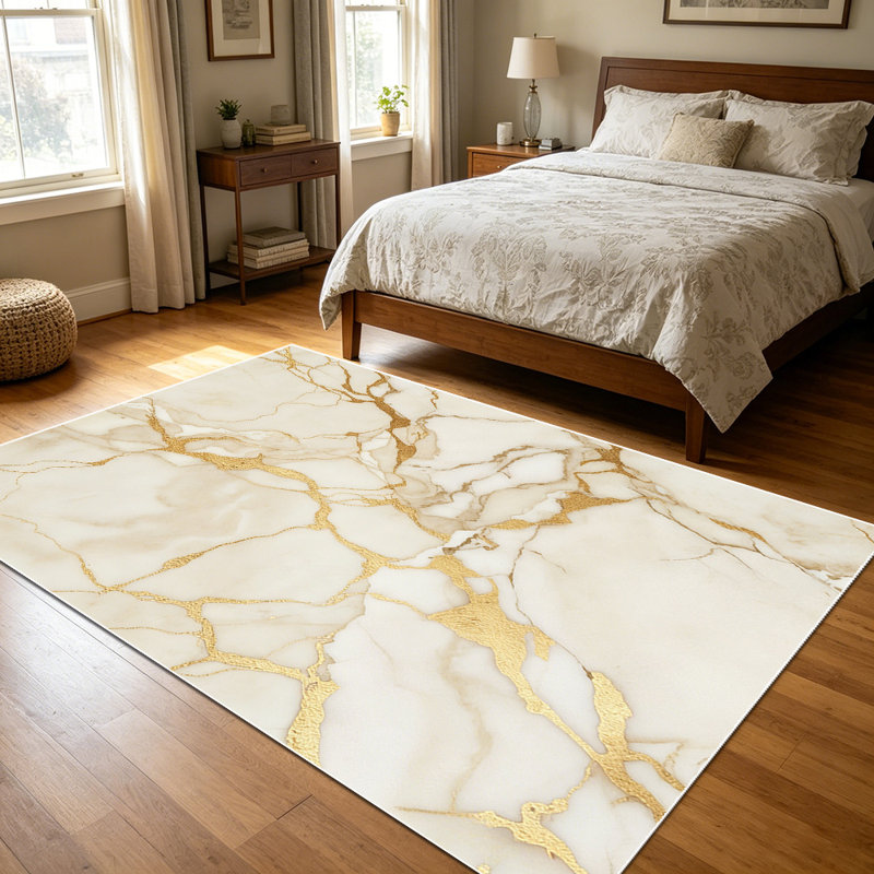 1PC Gold Veined Beige Marble area rugs for Living Room, Soft and Comfortable, Suitable for all seasons, easy-to-maintain, machine washable Indoor floor mat, Under Table Farmhouse suitable for Dining Room, Bedroom, Entryway, Kitchen, Home Office,