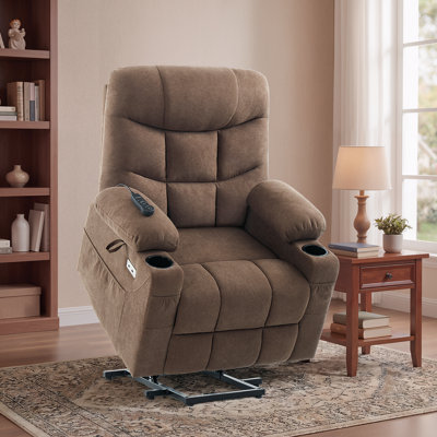 Dual Motor Power Lift Chair Recliner for Elderly with Massage and Heat, Infinite Position Electric Lift Recliner with USB A&C, Cup Holders (Linen Fabric, Brown, Medium)
