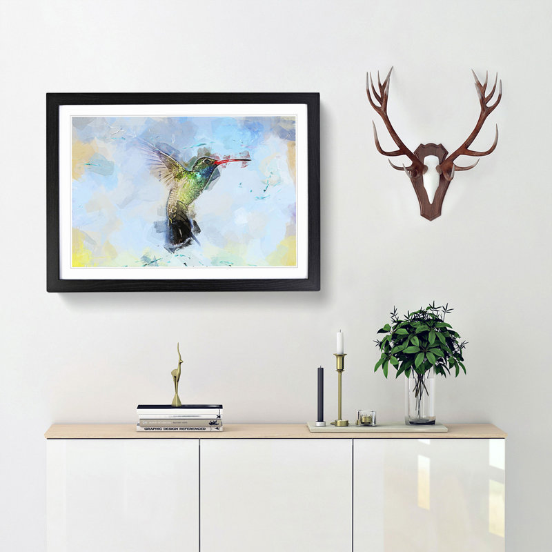 Hummingbird Paint Smudge in Abstract - Framed Print, Black, 50cm H x 76cm W x 2cm D