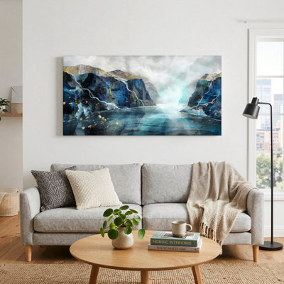 Ensemble de 1 tableau sur toile représentant un lac de montagne
