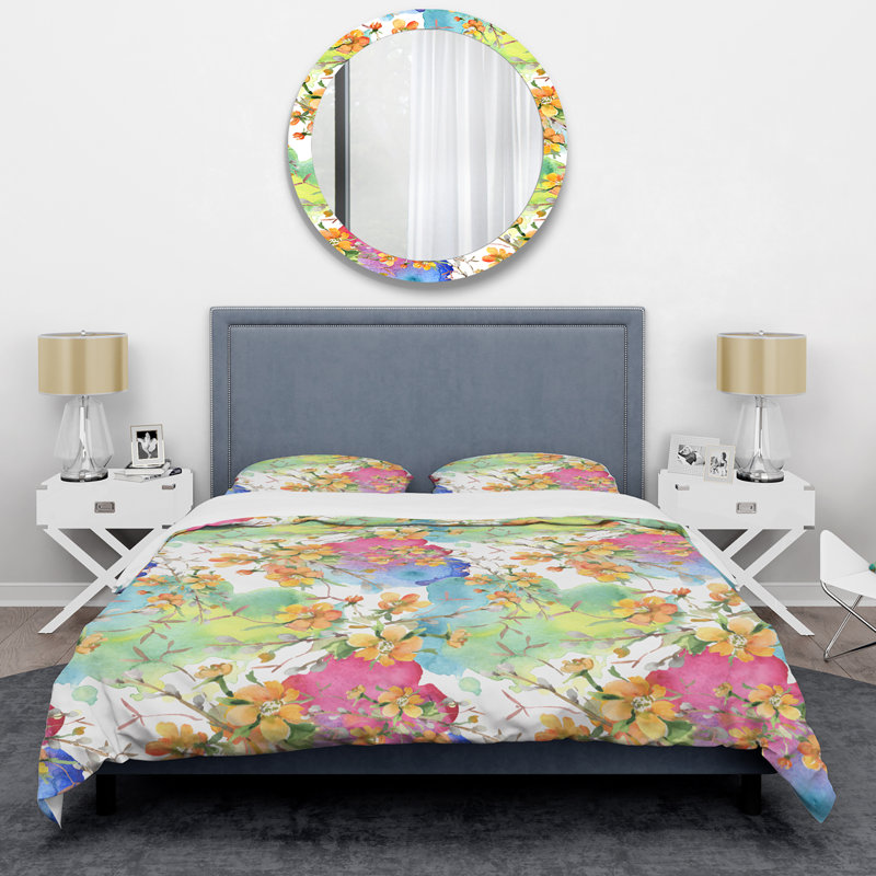 Multicolor Botanical Flowers I - Ensemble de housse de couette floral - Polyester microfibre