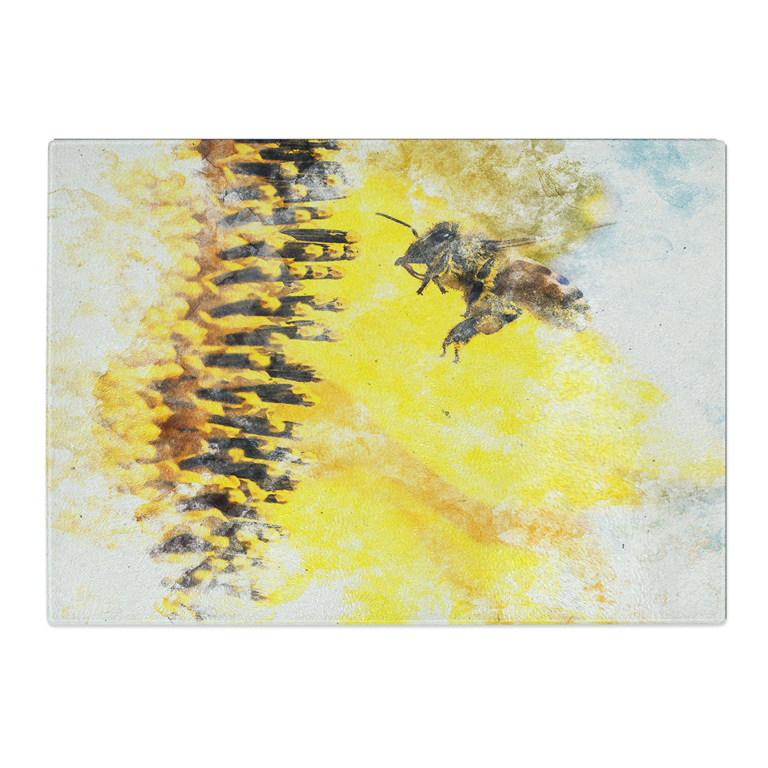 Tempered Glass Busy Bee and Yellow Flower Chopping Board