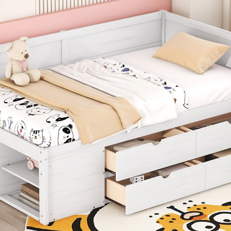 Elsi 4 Drawers Corner Daybed with Storage Shelves, Full / Double, White