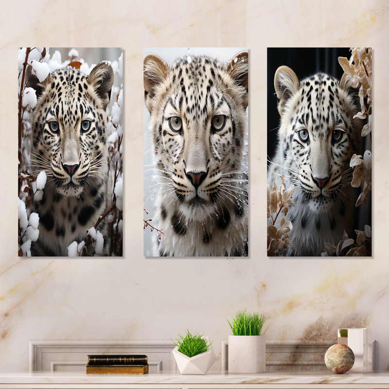 Ensemble de 3 reproductions en métal Leopard, H 32 po x l 48 po
