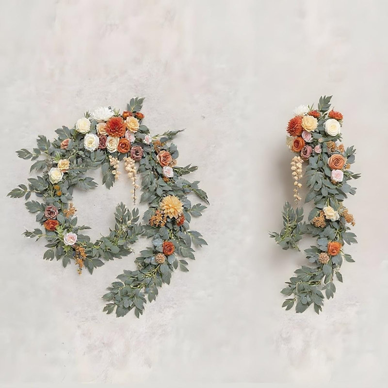 Guirlande d'eucalyptus artificiel avec rose, Orange