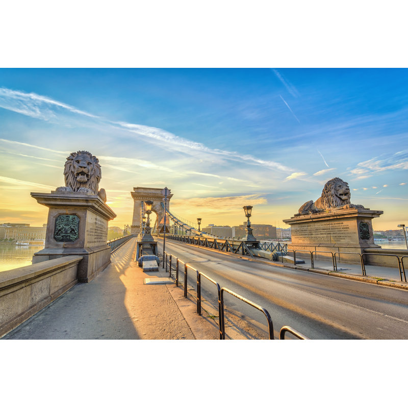 Budapest Sunrise City Skyline At Chain Bridge, Budapest, Hungary by Noppasin Wongchum - Wrapped Canvas Print, 30cm H x 46cm W