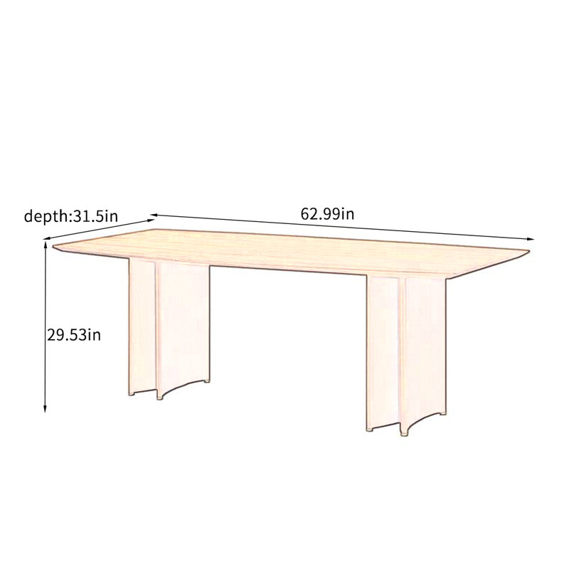 Table de salle à manger rectangulaire en frêne massif, H 29,53 po x L 62,99 po x l 31,5 po