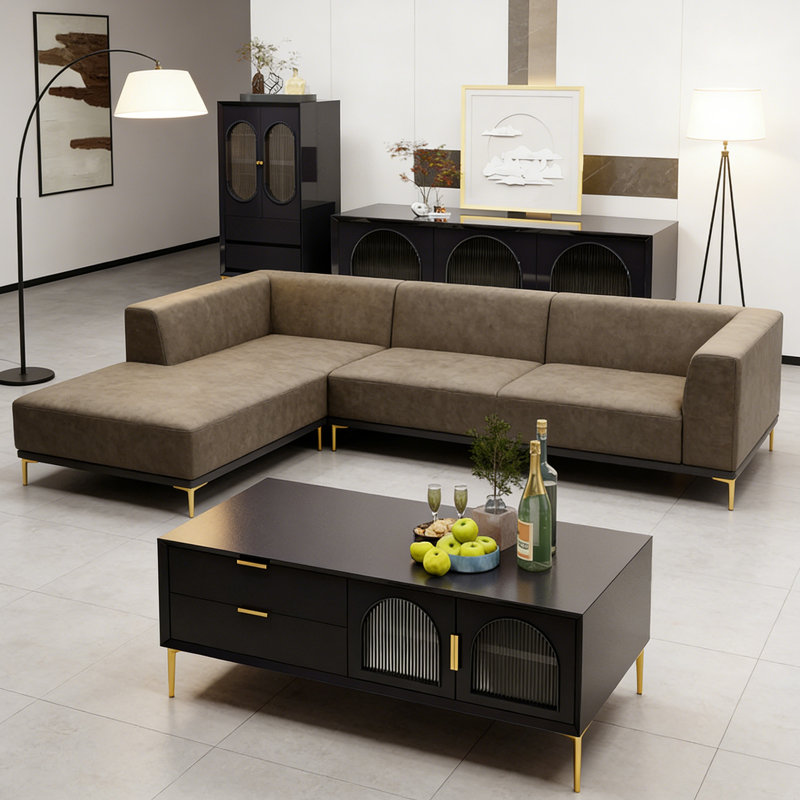 Table basse de salon en bois, Noir, Or
