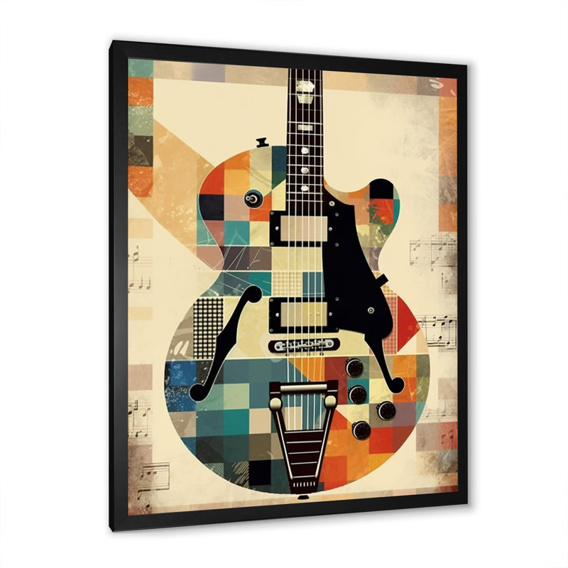 Cubism Guitar - Music Wall Art Prints, Black Picture Framed, 32" H x 24" W x 1" D