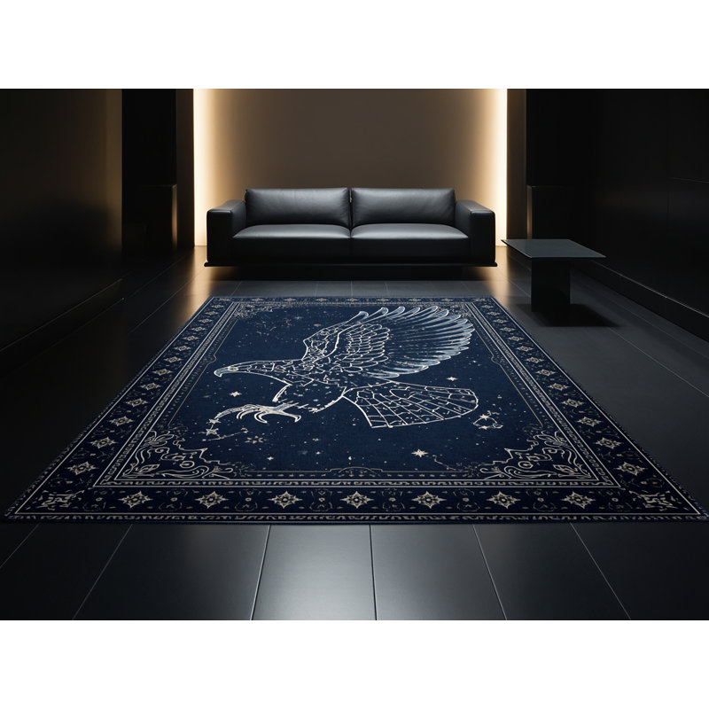 Machine Washable Palvinder Classic Oriental Rug in Blue – Navy Binding, 4 x 6