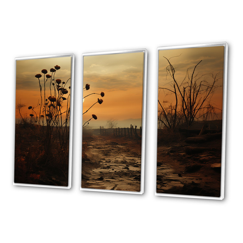 Mums Field With Sunset - Ensemble de décoration murale Mums, Cadre flottant blanc, H 32 po x l 48 po x P 1 po