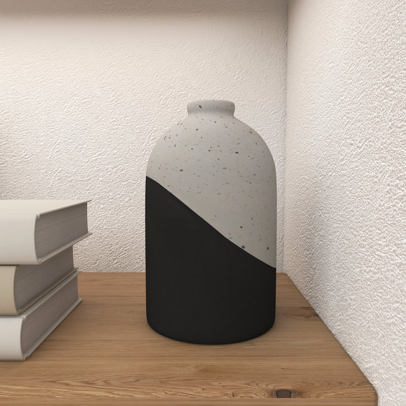 Colour Block Speckled Decorative Vase with White Top