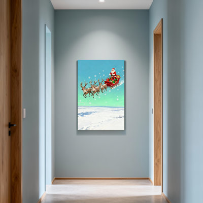 Père Noël de Noël volant avec un renne en traîneau