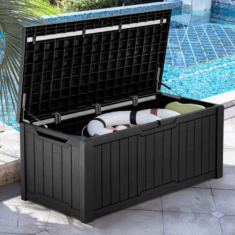 450l Lockable Garden Storage Box,Large Deck Box, Black