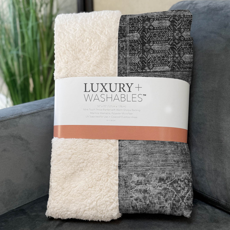 Addison Machine Washable Sherpa Throw Blanket, Gris, Abstract Monochromatic