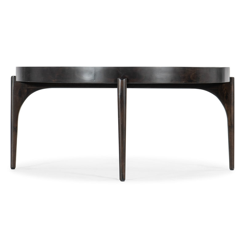 Black Acacia Wood Round Coffee Table with Storage