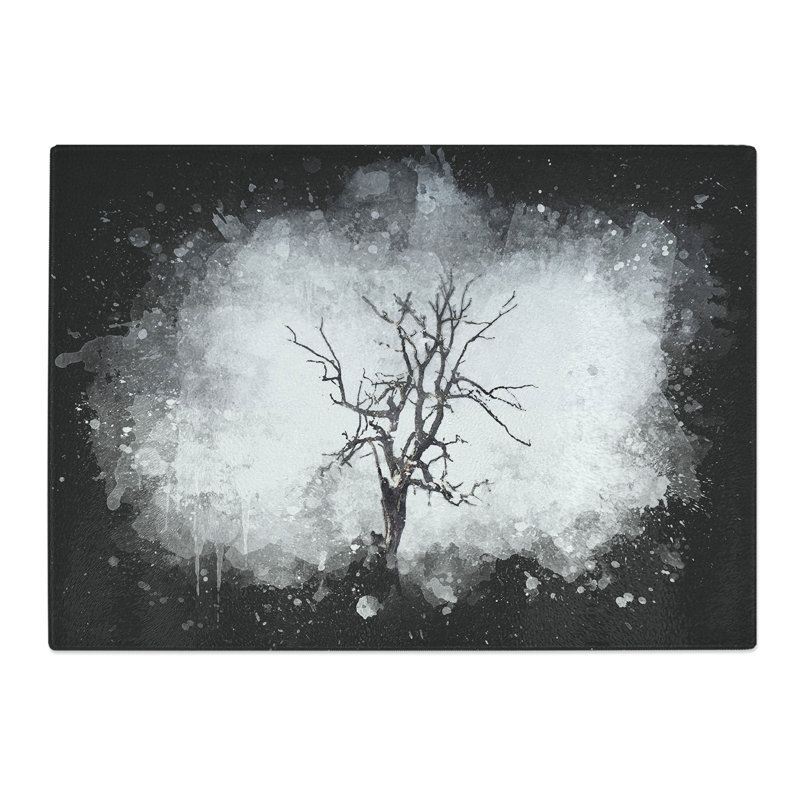 Tempered Glass Winter Tree Paint Splash Chopping Board, 20 cm x 28.5 cm