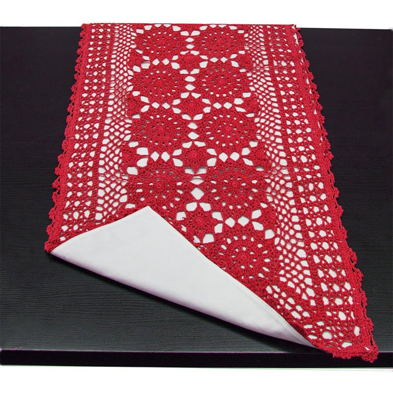 Rectangle Mandala Multi Occasion Cotton Table Runner, 36" x 16" , Red
