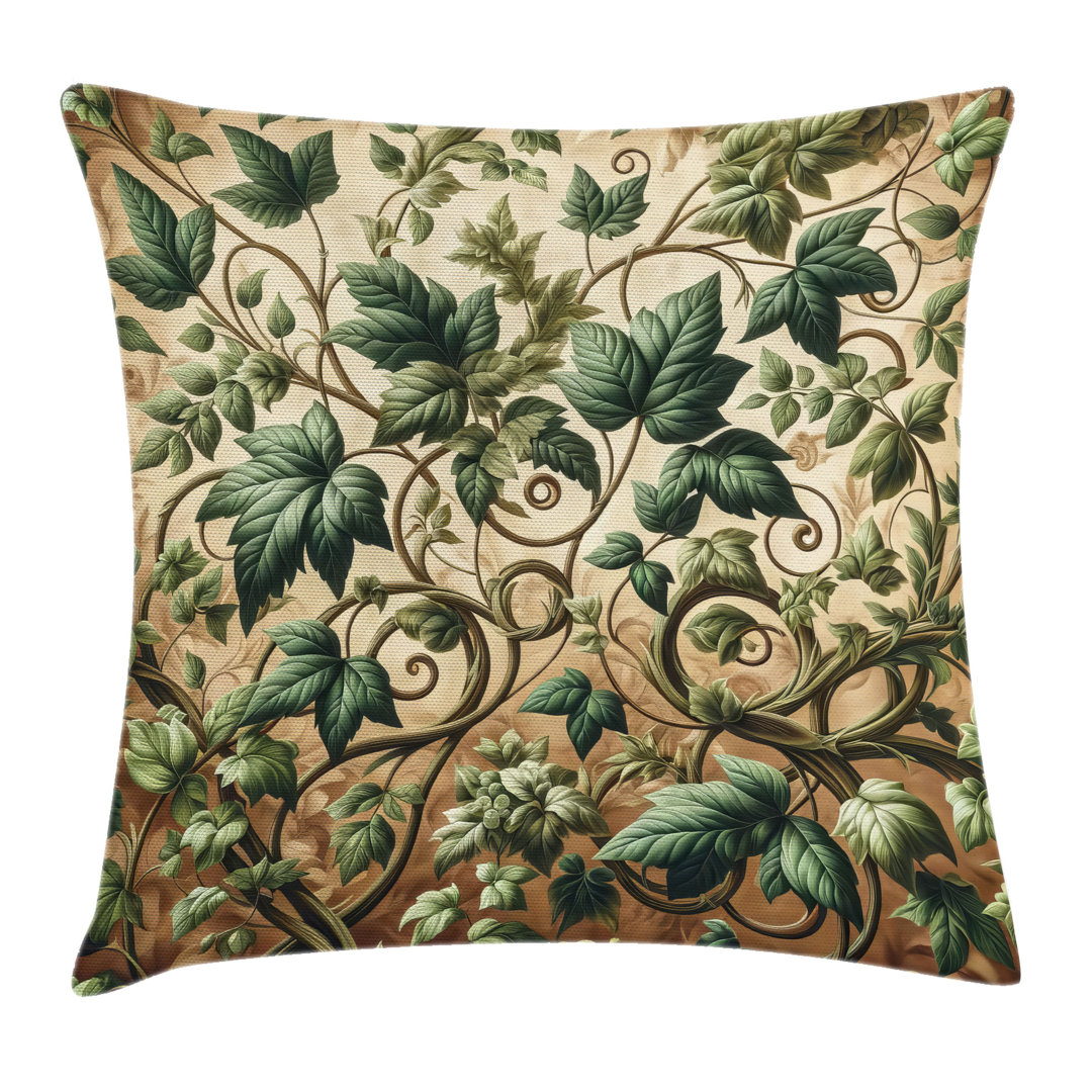 Ambesonne Throw Pillow Cushion Cover Swirling Branches Ivy Pale Brown Hunter Green Ambesonne 