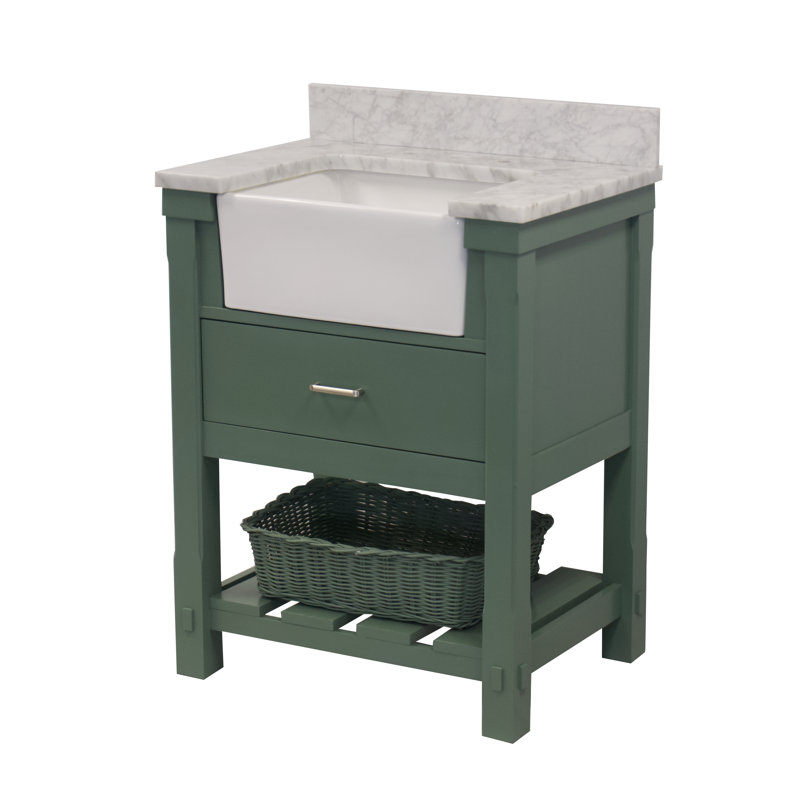 Ensemble de meuble-lavabo simple 30 po Hitton, Marbre de Carrare, Sauge vert