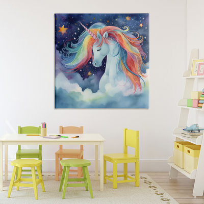 Rainbow Mane Unicorn in Clouds Canvas, design by Creative Studio
