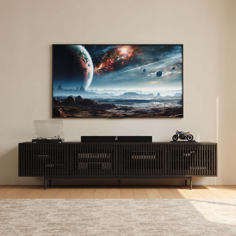 Aeolus Mid-Century Modern TV Stand, Pre-Assembly, 21.26"H x 94.48"L x 18.89"W, Black
