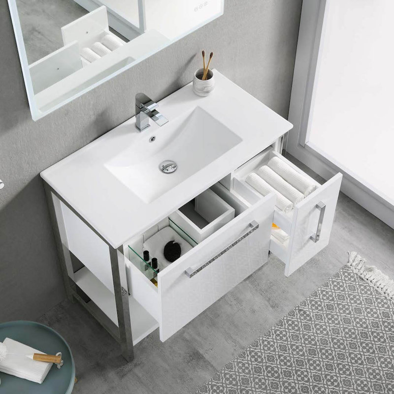 Meuble-lavabo simple 36 po avec lavabo, Blanc lustré