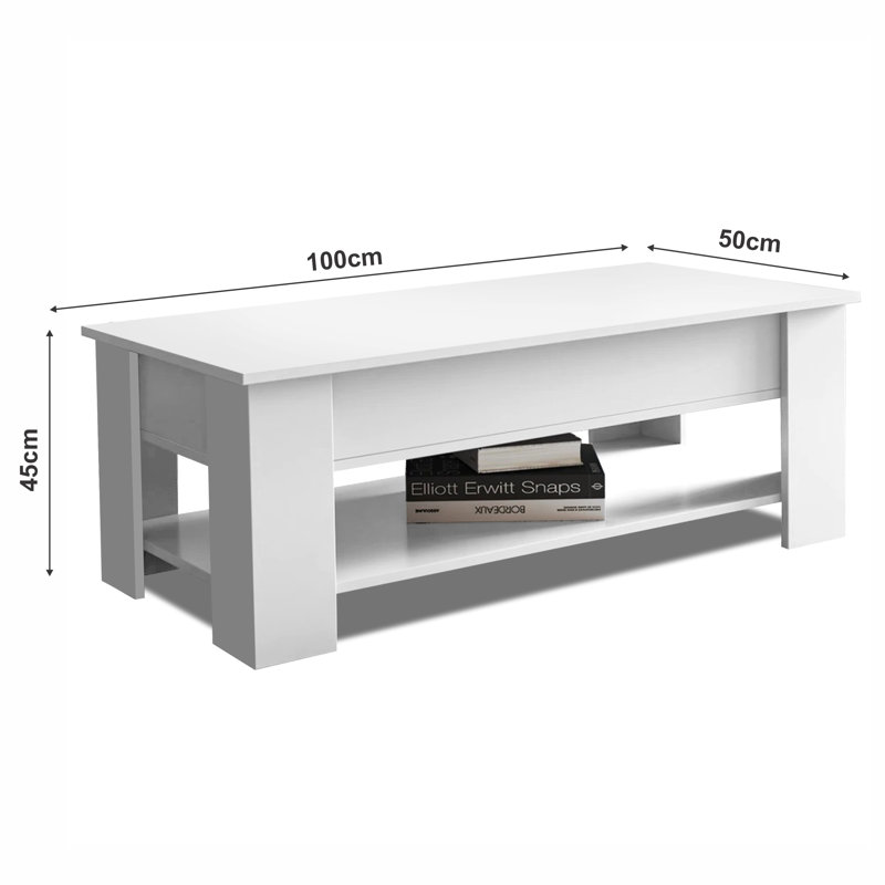 Khylie 100cm Lift Up Coffee Table With Storage, White