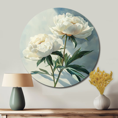 Aqua pivoines et ombres géométriques II - pivoines rondes, art mural en métal