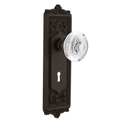 Crystal Egg & Dart Interior Mortise Door Knob with Egg & Dart Long Plate