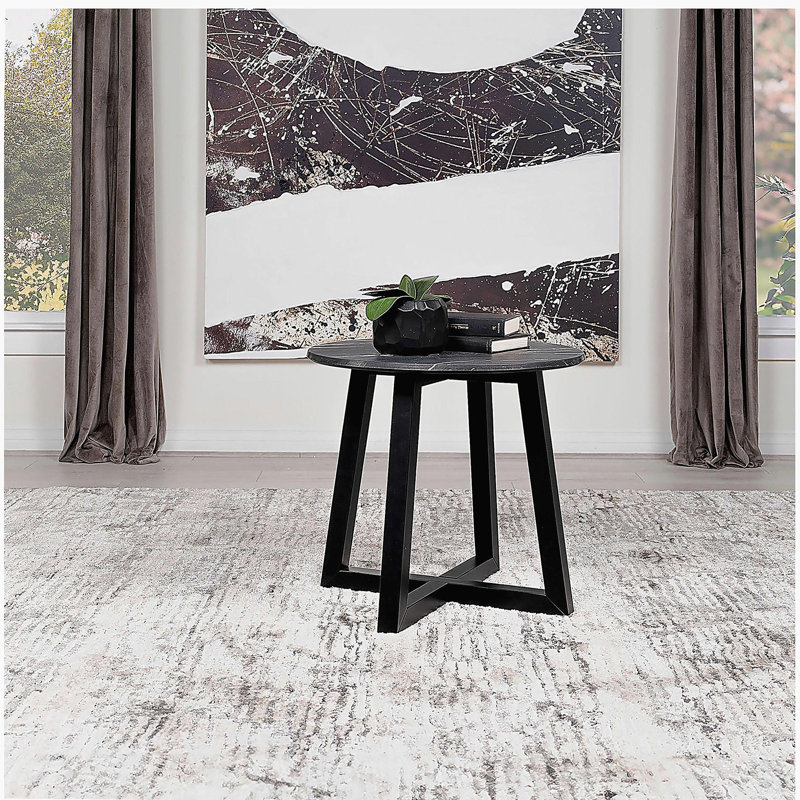 Enlow black circular marble texture smart side table