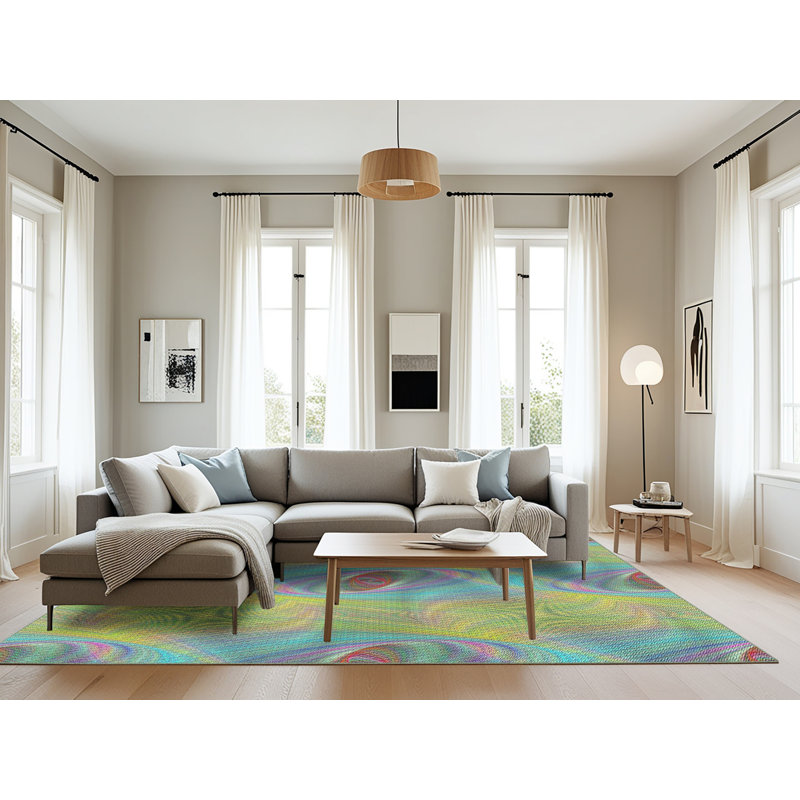 Tapis à motifs bleu / jaune, Rectangulaire 8 pi x 10 pi
