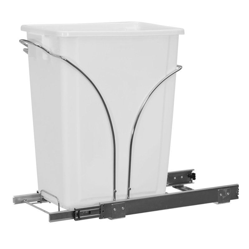 White Plastic Pull-Out Trash Can with Chrome Base