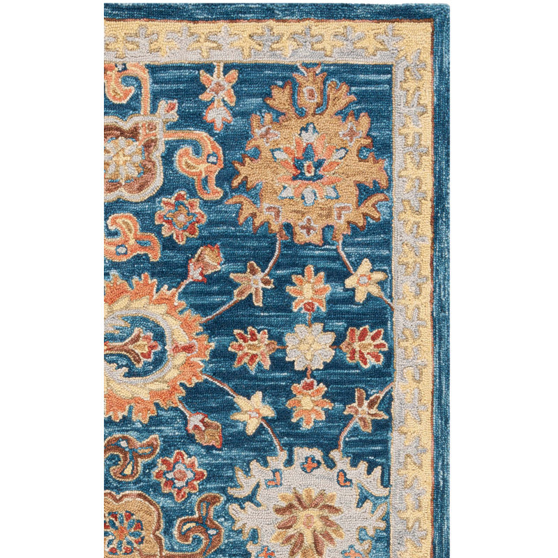 Tapis bleu marine / brun en coton touffeté à la main Monfiston, Rectangle 3 pi x 5 pi
