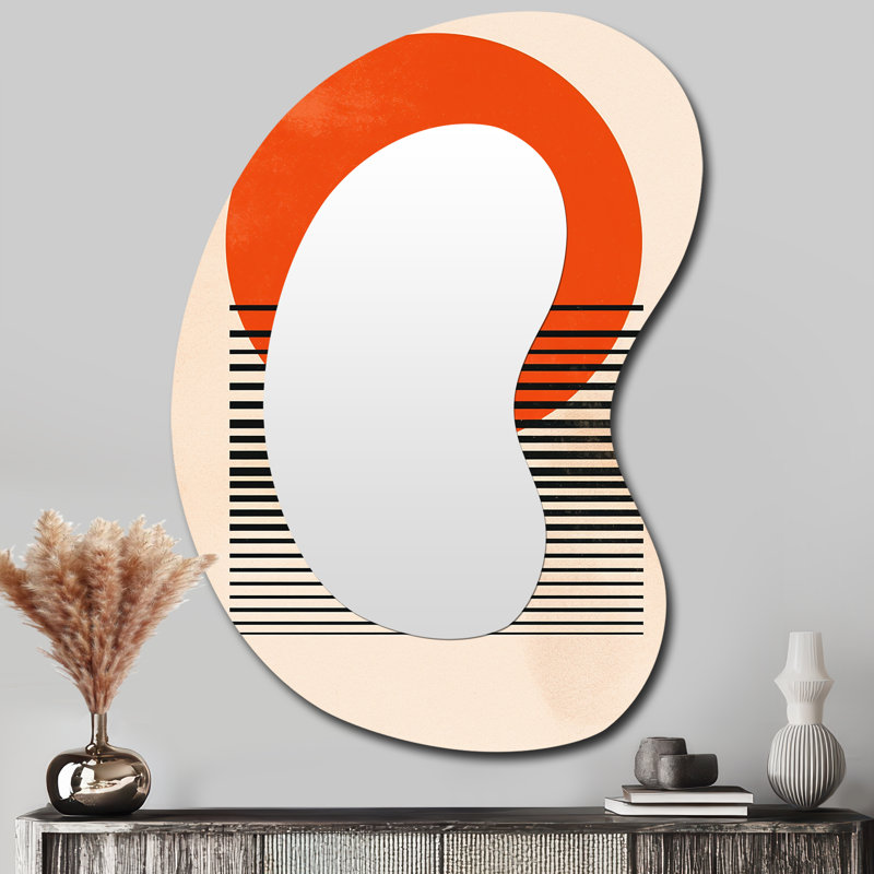 Minimal géométrique orange Bold Sunset II - grand miroir mural asymétrique géométrique abstrait, 39 po x 28 po