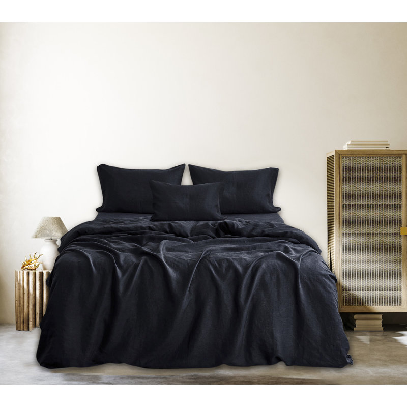 Linen Solid Colour Bedding, Twin Extra Long Duvet Cover, Ink
