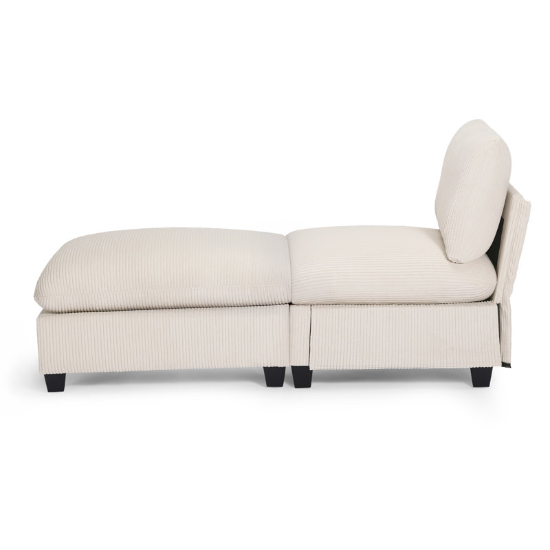 Canapé rembourré simple avec repose-pieds Corduroy, Crème, crème