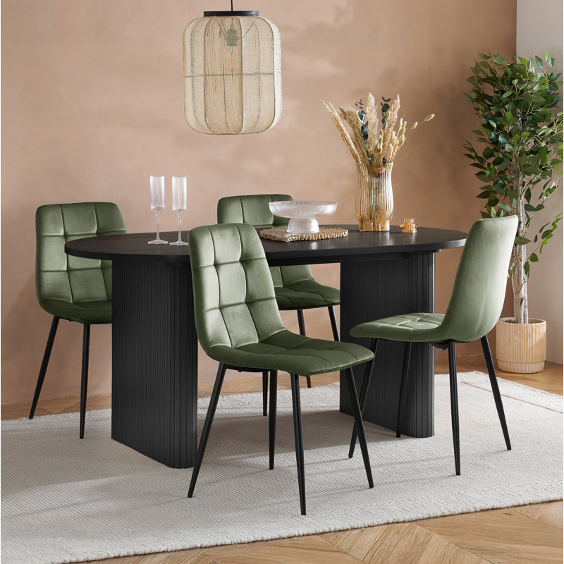 Suire PAIR OF FABRIC DINING CHAIRS, Matte Black, Green