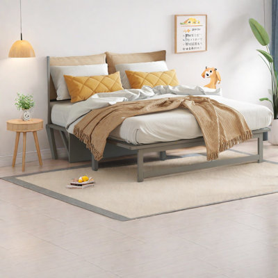 Grand lit escamotable peu encombrant avec USB, bois de pin gris pour la maison