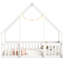 Lit double blanc en forme de maison avec clôture et barrières de sécurité - Fabriqué en pin de qualité pour un sommeil durable