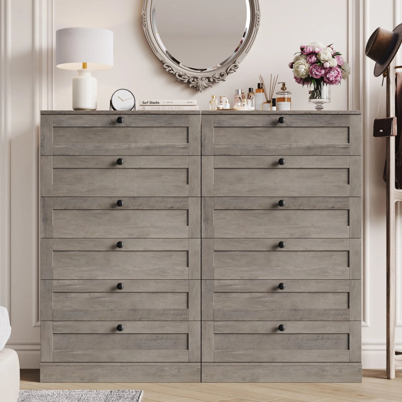 Ensemble de 2 commodes de rangement verticales 52 po avec 6 tiroirs profonds, grande unité peu encombrante pour les appartements et les entrées