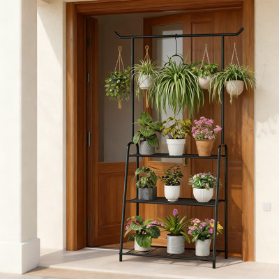 3-Tier Metal Plant Stand For Indoor Outdoor Use, Tall Corner Plant Shelf With Space-Saving Ladder Design For Living Room, Balcony, Garden, And Patio