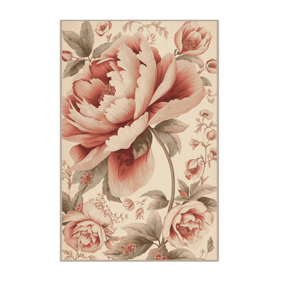 Tapis beige moelleux moelleux à motif floral de campagne française Esmont