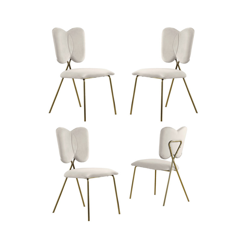 Chaises d'appoint en velours à oreilles, Or, Crème