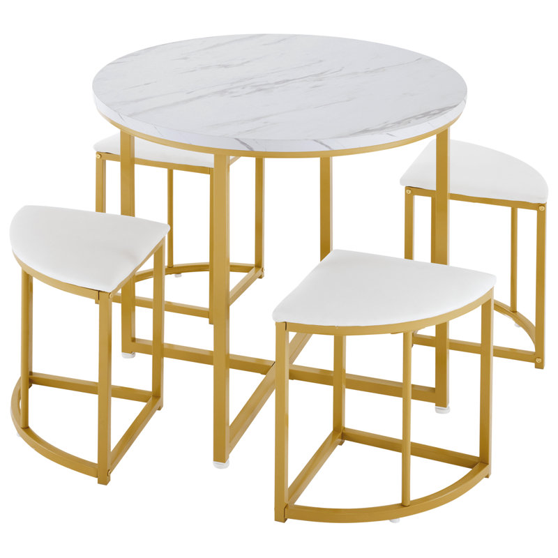 Aarianna 4 - Person Dining Set, White/Gold