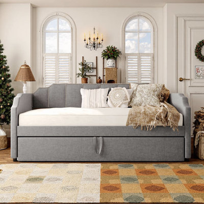 Twin Daybed With Pop-Up Trundle & USB Ports, Upholstered Sofa Bed For Compact Spaces